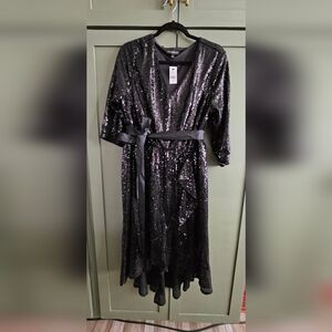 LB Black Sequin Faux Wrap  14/16 NWT